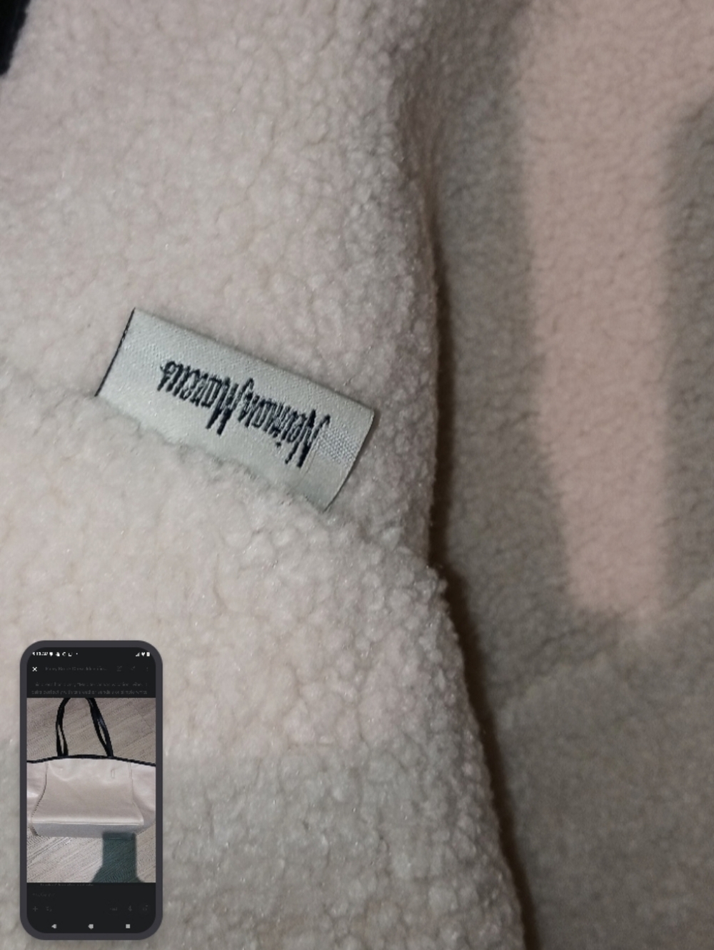 Neiman Marcus "Cozy Chic" Teddy Sherpa Tote – Tan/Black - Picture 5 of 5